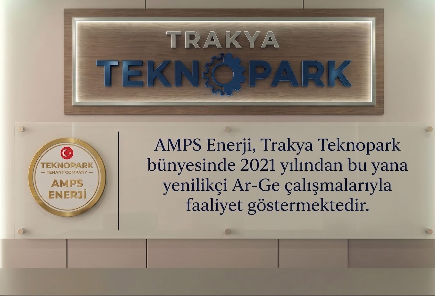 Trakya Teknopark bünyesindeki OSOS Ar-Ge ofisi tabelası, gerçek fotoğraf